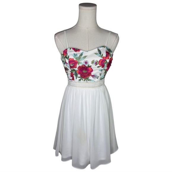 I.N. San Francisco White Floral Embroidered Fit & Flare Mini Dress Size 3 - Picture 1 of 9